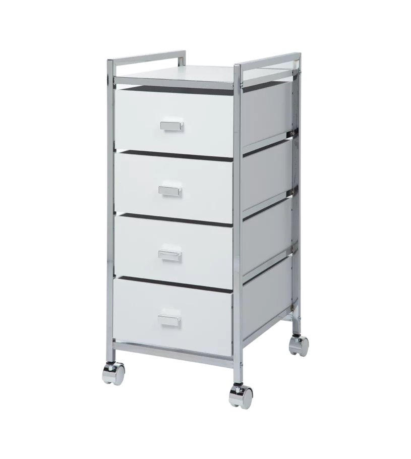Bathroom cart with wheels and 4 wooden drawers