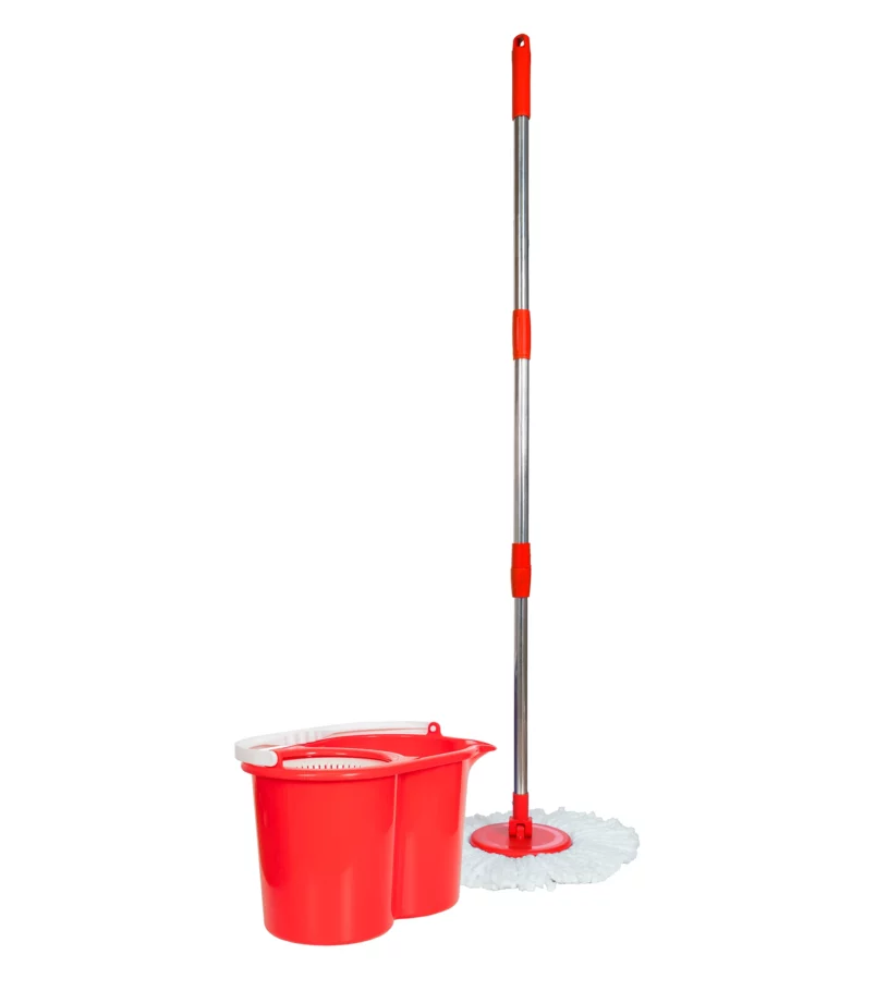 Fregona y cubo de fregar con escurridor automático rojo