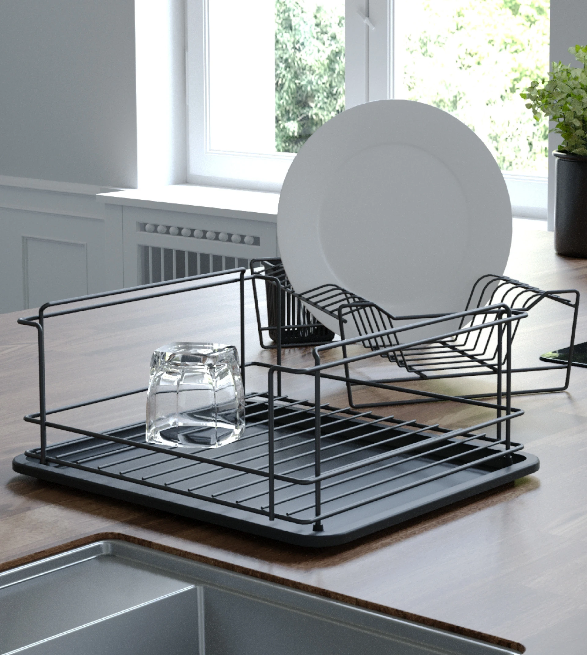 Double dish rack in black