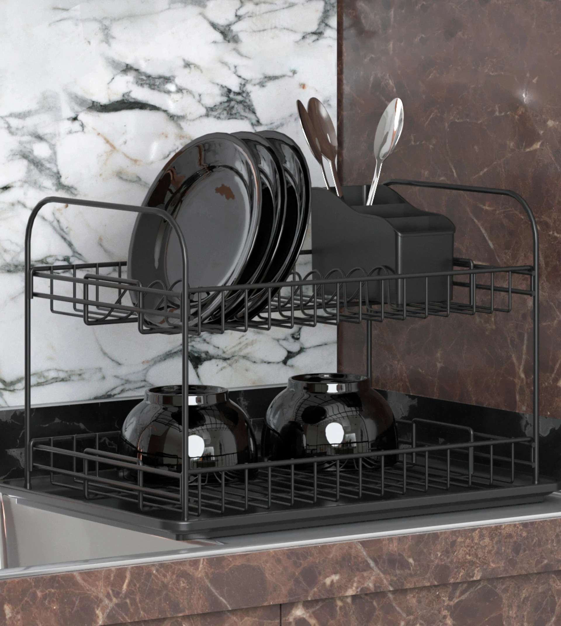 Double dish rack in black