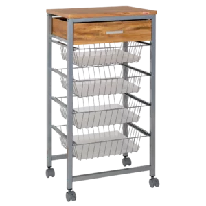 Verdulero de 4 cestas + cajón en acero y madera