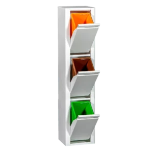 Mueble metálico para reciclar con 3 compartimentos. Esquinas redondeadas.