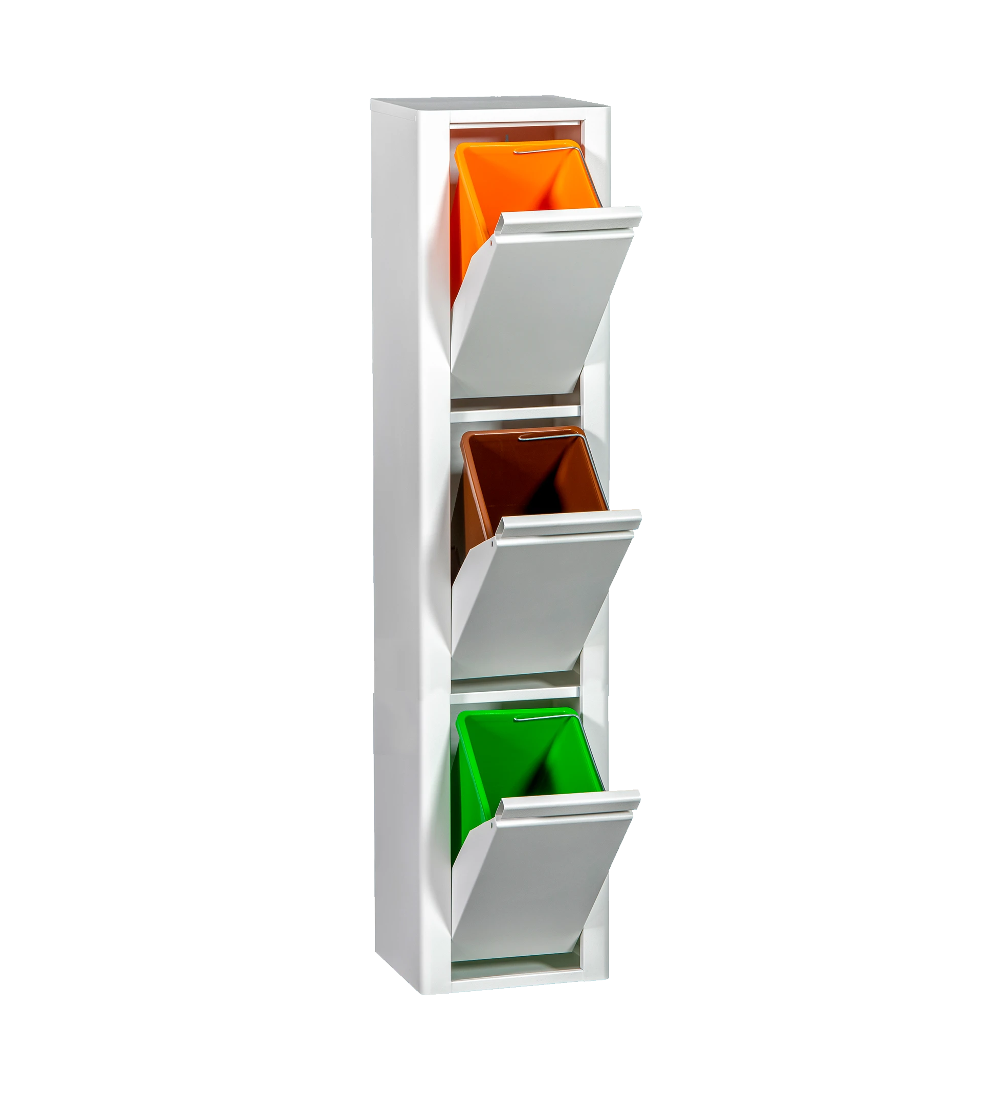 Mueble metálico para reciclar con 3 compartimentos. Esquinas redondeadas.