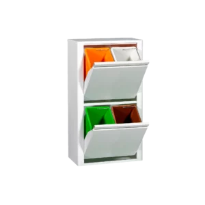 Mueble metálico para reciclar con 4 compartimentos. Esquinas redondeadas.