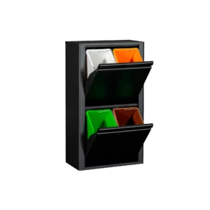 Metal furniture for recycling with 4 compartments. Rounded corners.