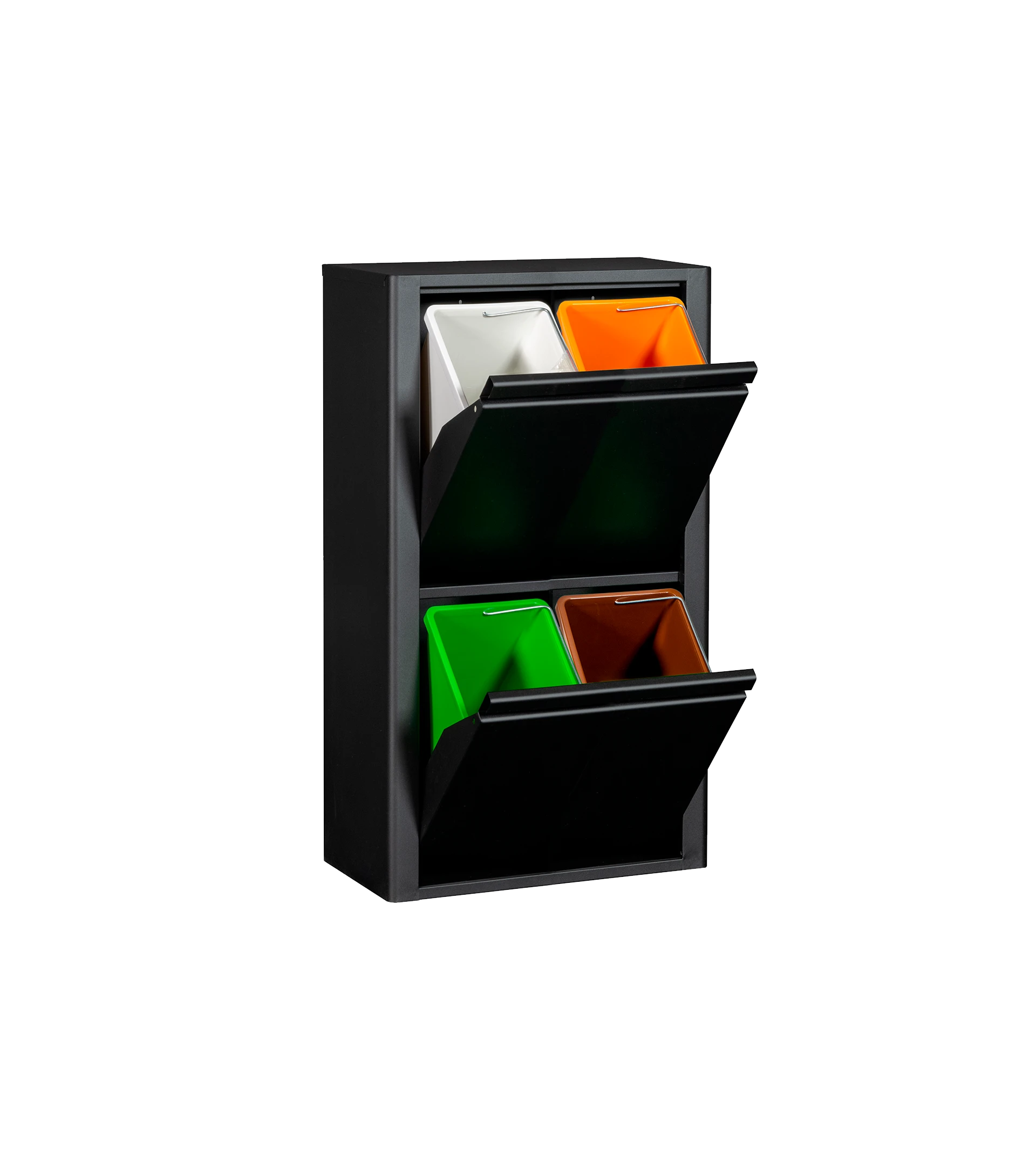 Mueble metálico para reciclar con 4 compartimentos. Esquinas redondeadas.