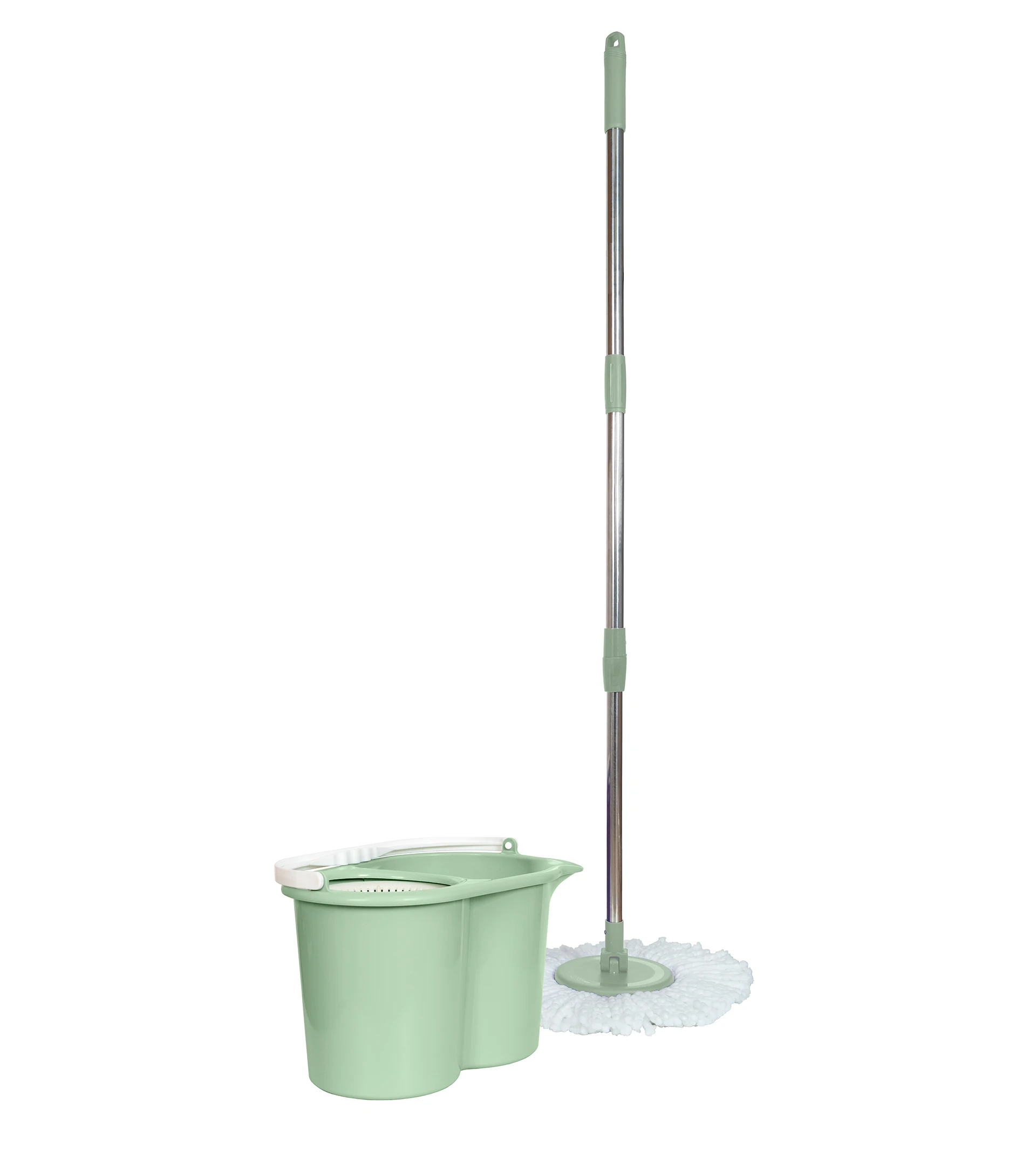 Fregona y cubo de fregar con escurridor automático, verde