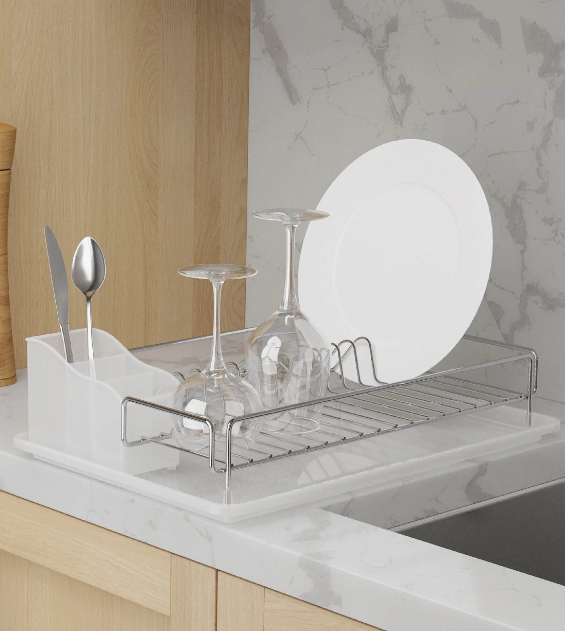 Dish drainer finished in nickel chrome