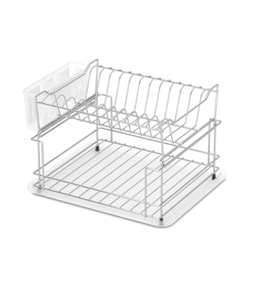 Double dish drainer finished in stainless steel