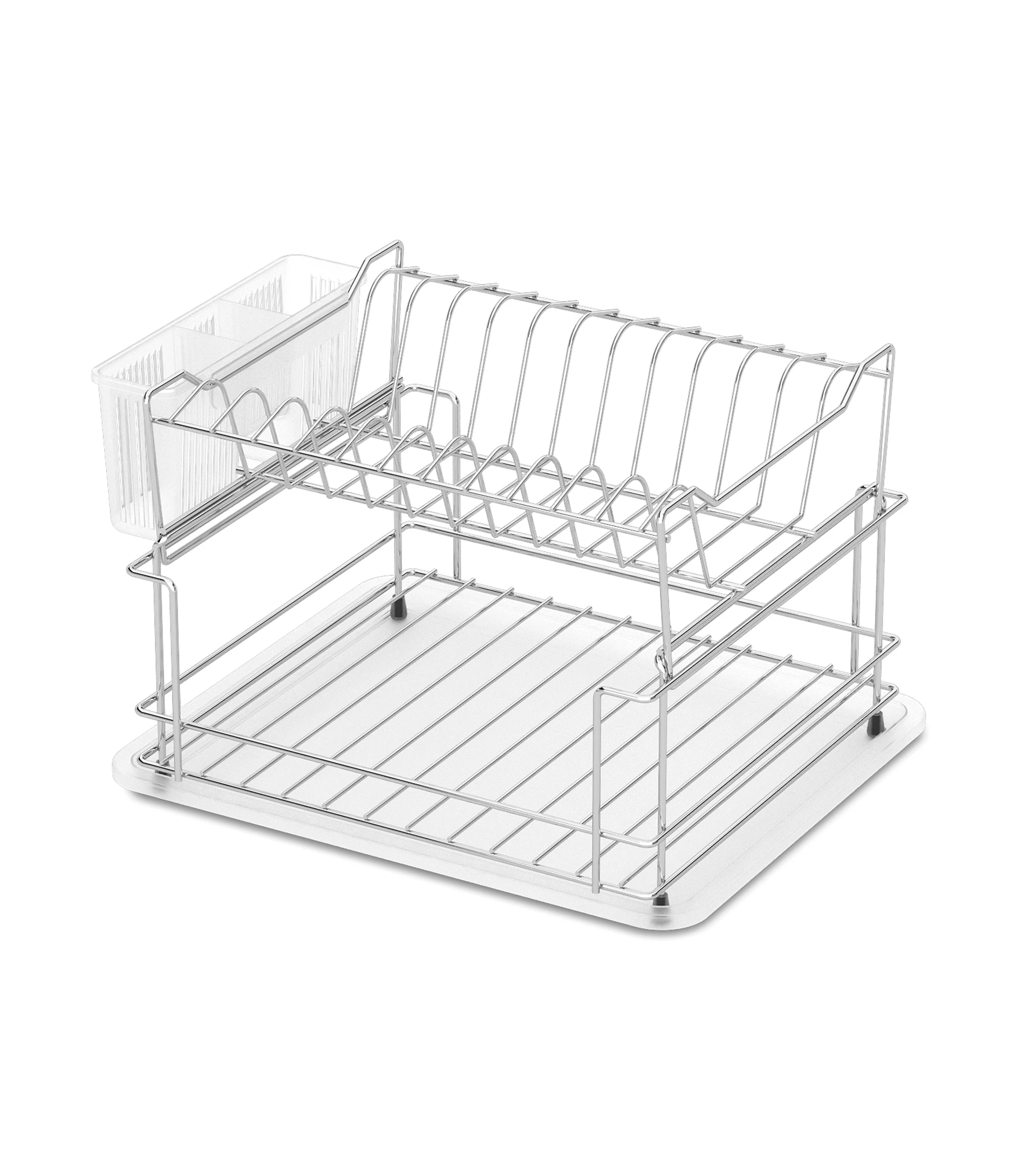 Double dish drainer finished in stainless steel